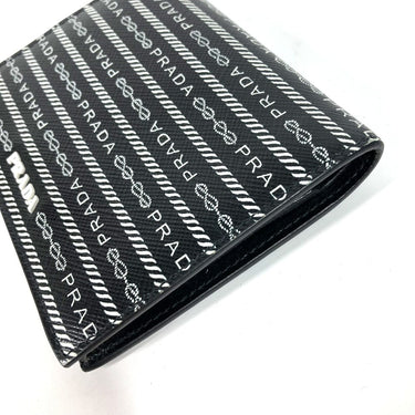 PRADA Folded wallet 1MV204 leather black All-over logo Women Used Authentic
